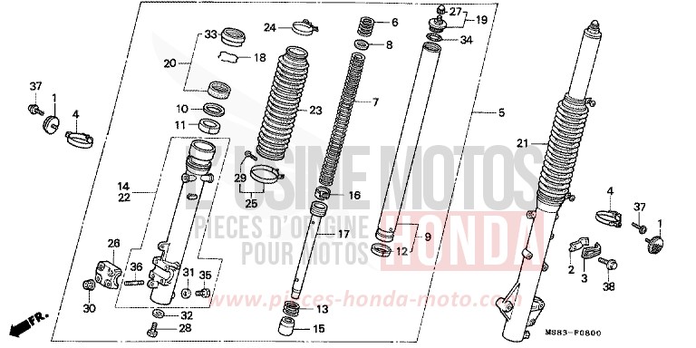 FRONT FORK for Africa Twin SHASTA WHITE (NH138H) from 1988